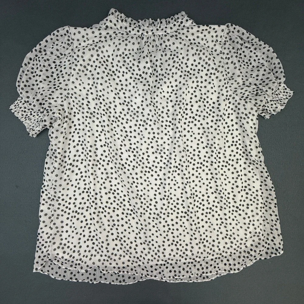 Anthropologie Autres Filles Blouse Women 1X White Polka Dot Tie Neck Romantic